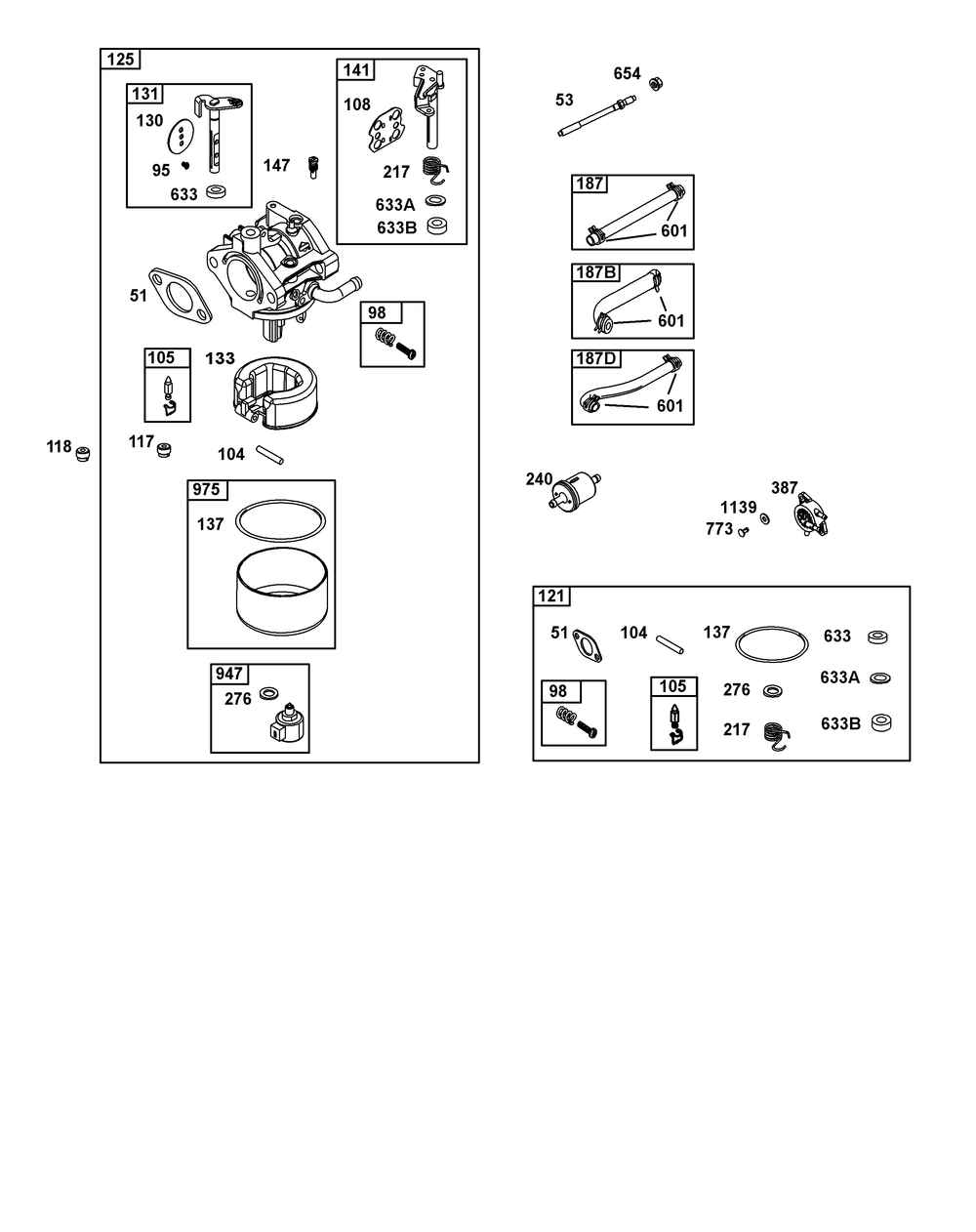 Carburetor And Fuel Supply Group Diagram and Parts List for 31Q507-0014-H5 200000 - 399999 Briggs and Stratton Engine